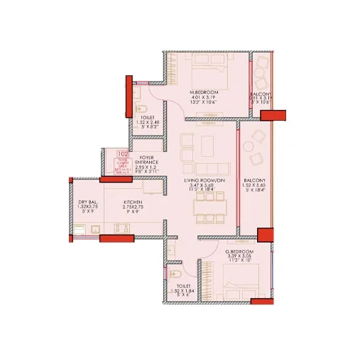 Saffron Amber Baner 2 BHK Floor Plan Image