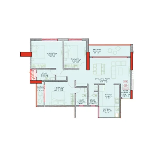Saffron Amber Baner 3 BHK Floor Plan Image